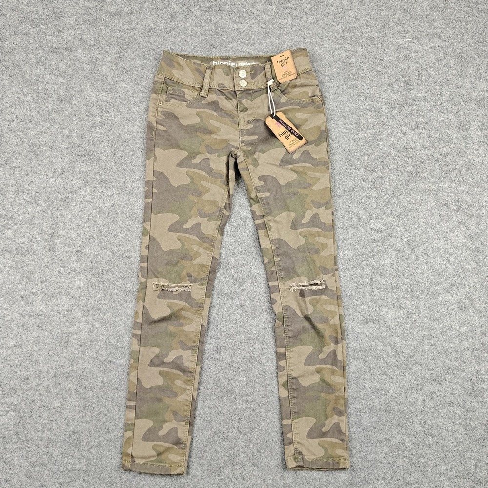 Hippie Girl Jeans Girls 8 Green Camo Regular‎ Rise Skinny Adjustable Waist Twill
